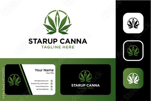 Modern Cannabis Growth Logo Design with Business Card Template