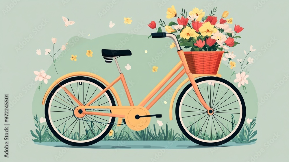 Fototapeta premium A vintage bicycle with a basket full of colorful flowers.