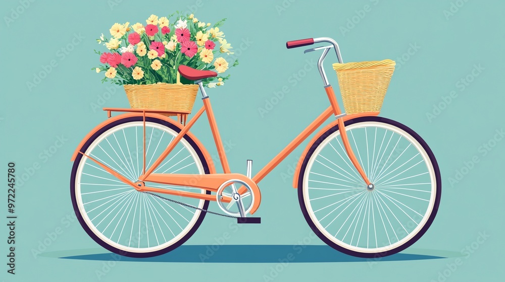 Fototapeta premium Vintage bicycle with a basket full of flowers.
