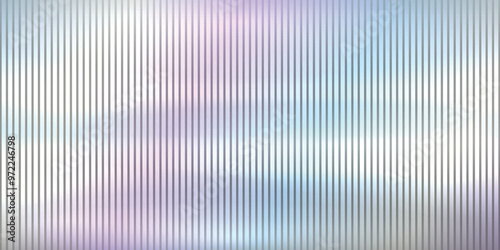 Trendy background of ribbed glass effect. Gradient banner with holographic texture. Iridescent plastic texture with striped overlay. Vector illustration.	