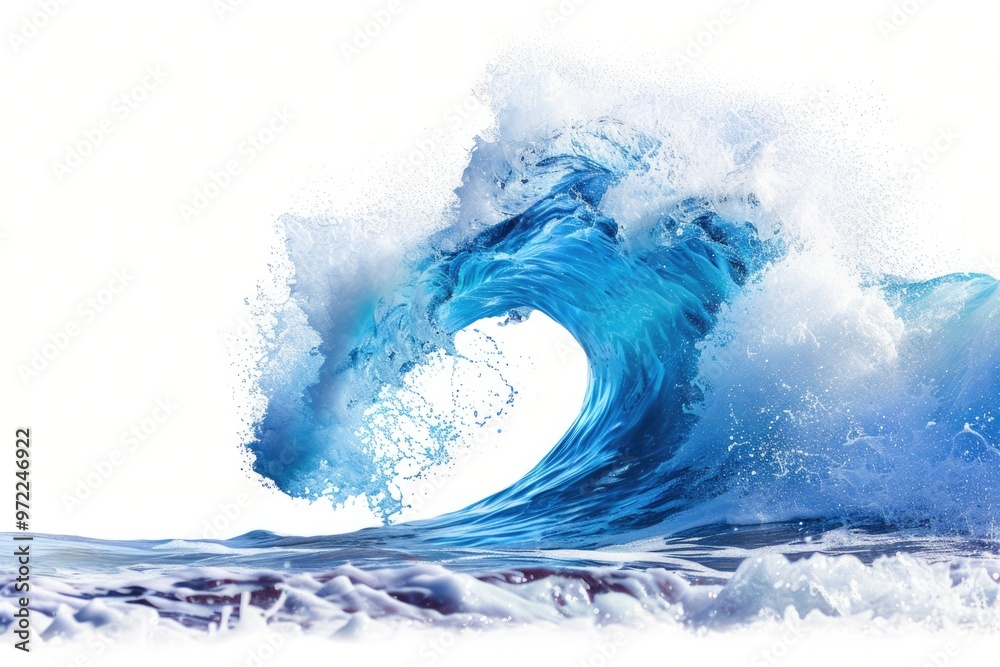 A powerful blue wave crashes onto the ocean's surface A powerful blue wave crashes onto the ocean's surface