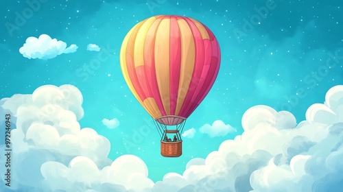 Wallpaper Mural A hot air balloon floats through the clouds in a blue sky. Torontodigital.ca