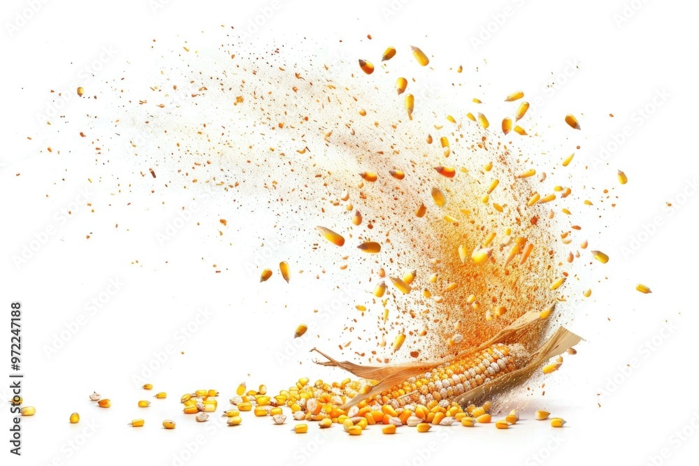 A pile of corn falls through the air A pile of corn falls through the air