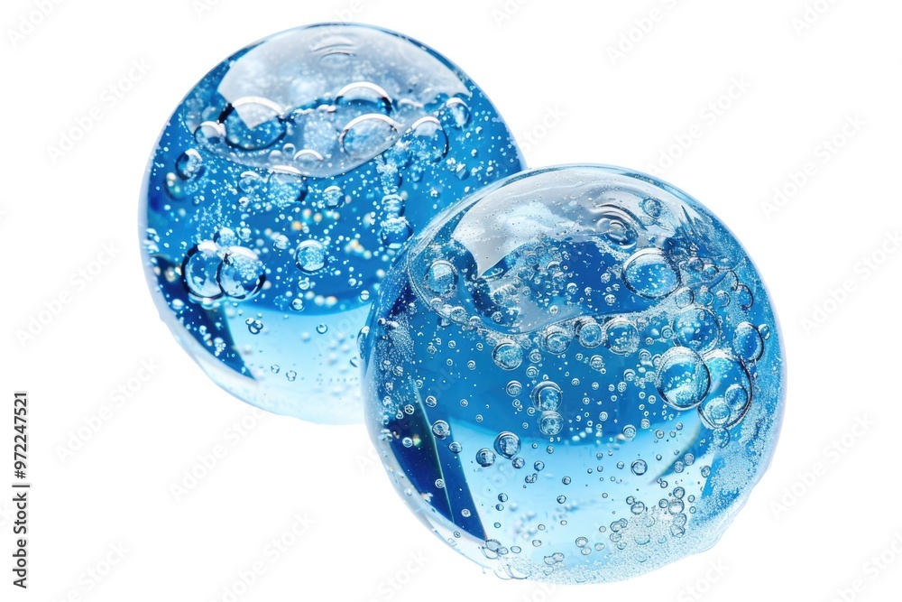 A pair of transparent blue glass spheres stacked on top of each other, with a clean and minimalist aesthetic A pair of transparent blue glass spheres stacked on top of each other, with a clean and minimalist aesthetic