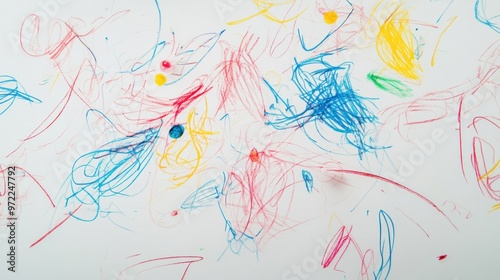 Colorful abstract scribbles on white paper, showcasing creativity and artistic expression. photo