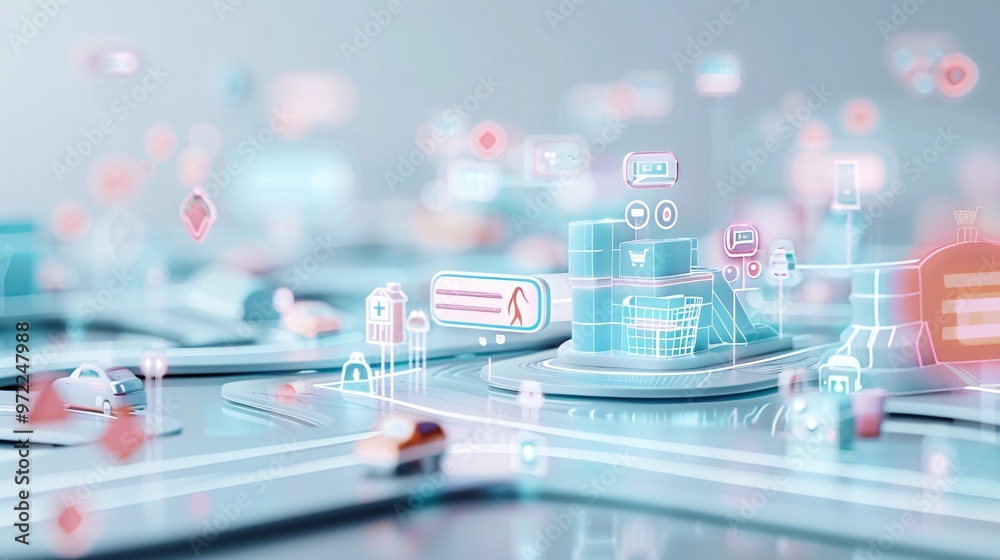 Omnichannel marketing, seamless customer journey, 3D illustration, integrated retail concept, copy space, Omnichannel marketing, seamless customer journey, 3D illustration, integrated retail concept, copy space,