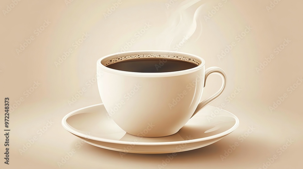 A steaming cup of coffee on a saucer. A steaming cup of coffee on a saucer.