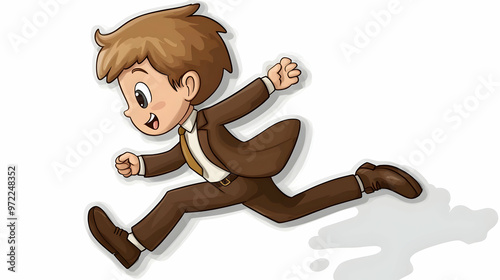 Happy Cartoon Businessman Running and Smiling photo