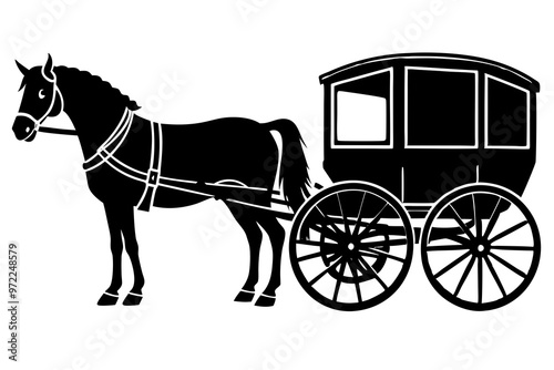 horse carriage silhouette vector 