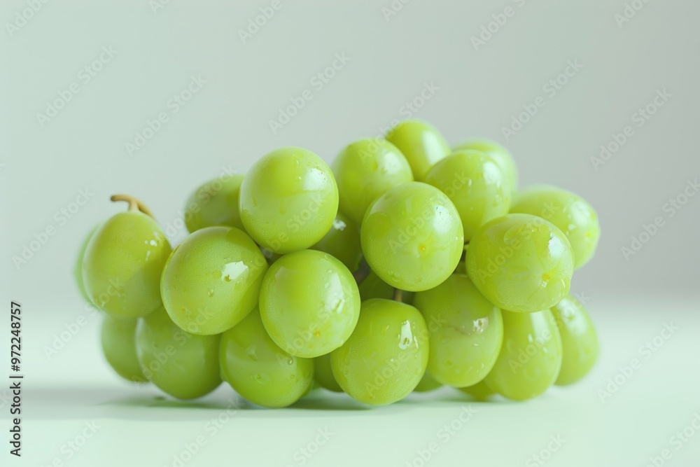 Fresh green grapes arranged on a table surface, perfect for snacking or decorative purposes Fresh green grapes arranged on a table surface, perfect for snacking or decorative purposes