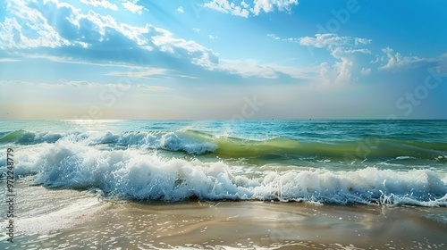 Dramatic Stormy Seascape with Crashing Waves and Ominous Cloudy Sky at the Beach