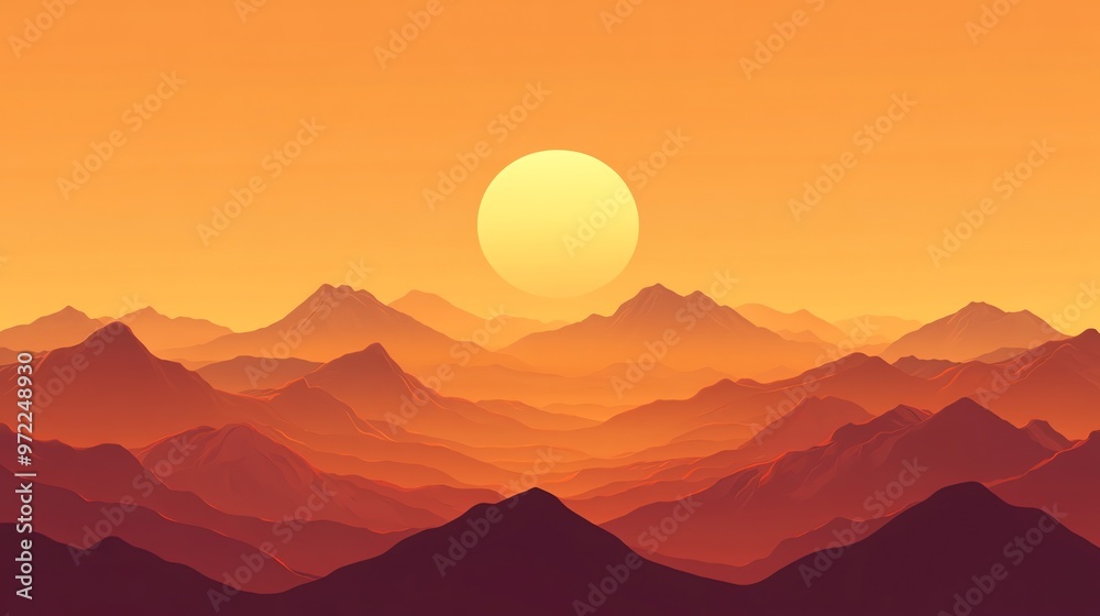 Fototapeta premium A minimalist, warm sunset over a mountain range.