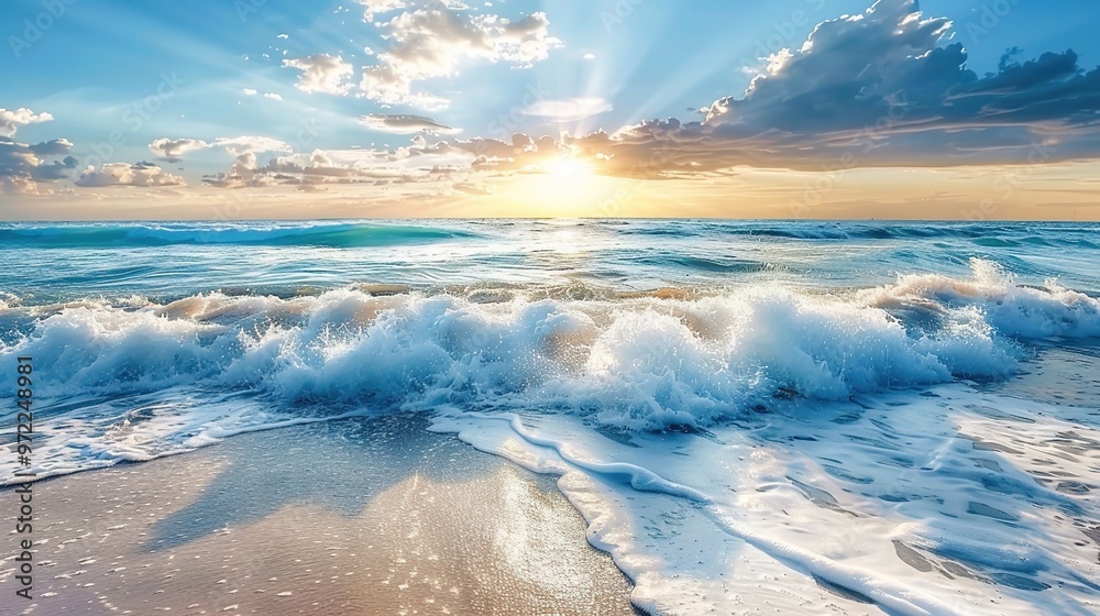 Dramatic Stormy Seascape with Crashing Waves and Ominous Cloudy Sky at the Beach