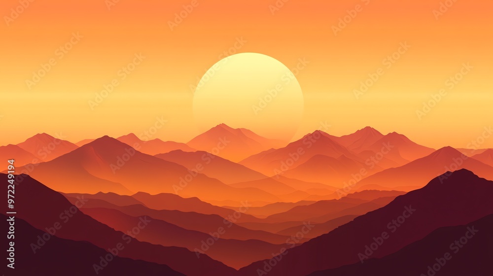 Obraz premium A digital illustration of a mountain range at sunset.
