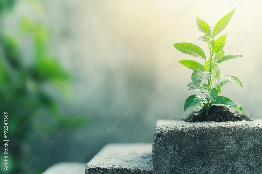 A Resilient Plant Emerging from Concrete, Symbolizing Hope and Tenacity in Nature's Realm A Resilient Plant Emerging from Concrete, Symbolizing Hope and Tenacity in Nature's Realm