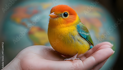 “A Colorful Little Bird Sitting on the Palm of Someone’s Hand” 