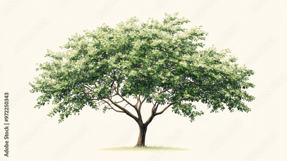Obraz premium Single tree with lush green leaves isolated on white background.