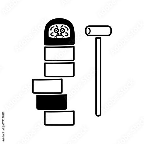 だるま落としのイラスト（線画）