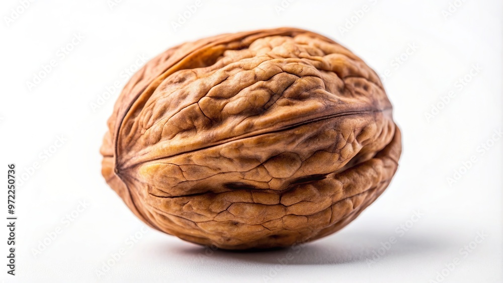 culinary, unshelled, brown, tasty, nut, macro, A close up photograph of a single whole walnut resting on a white background capturing the intricate details and textures of the nut culinary, unshelled, brown, tasty, nut, macro, A close up photograph of a single whole walnut resting on a white background capturing the intricate details and textures of the nut