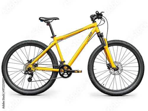 new yellow mountain bike bicycle isolated on white background / Neues mountainbike Fahrrad gelb isoliert auf weißem Hintergrund