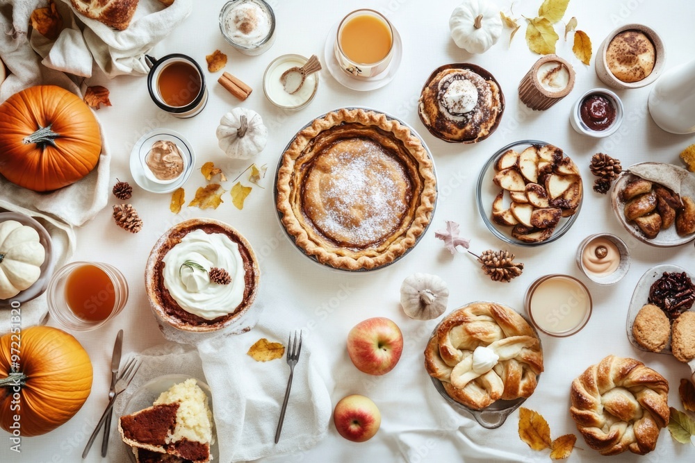 Cozy Autumn Food Arrangement with Pies, Apples, and Seasonal Decor - Perfect for Thanksgiving Design and Fall Promotions Cozy Autumn Food Arrangement with Pies, Apples, and Seasonal Decor - Perfect for Thanksgiving Design and Fall Promotions
