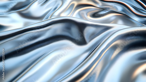 Abstract Shiny Silver Fabric with Gentle Waves, a 3D Rendered Illustration for Backgrounds and Designs