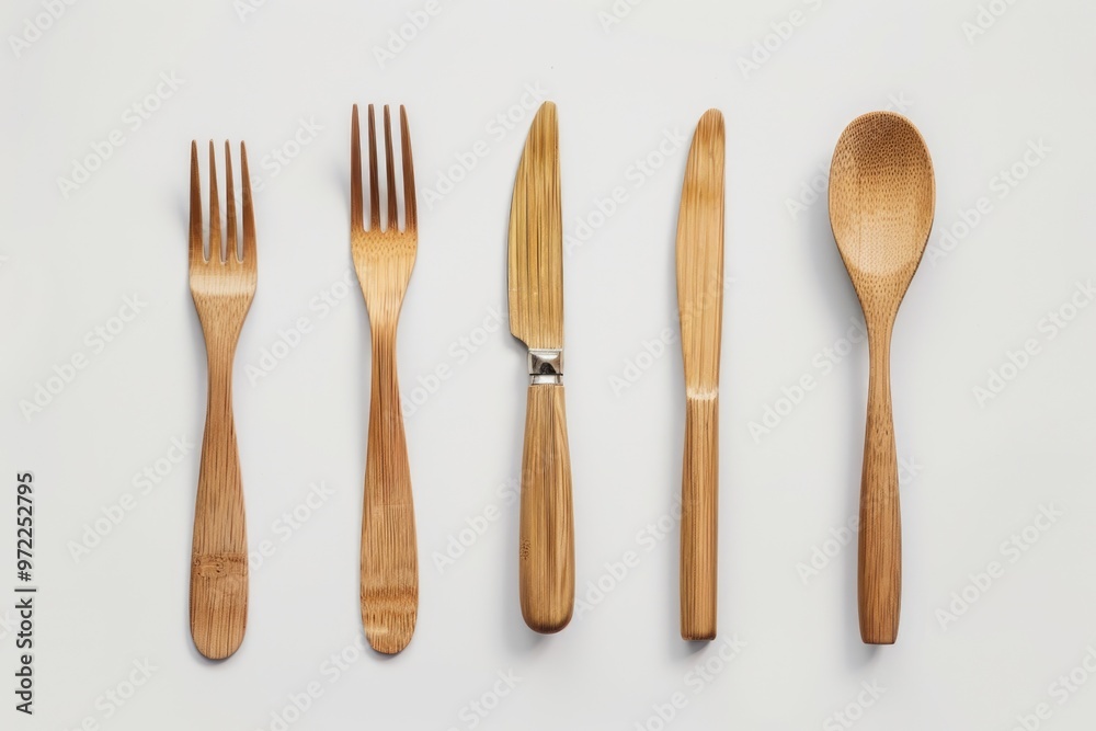 Set of natural wood cooking tools on a plain background Set of natural wood cooking tools on a plain background