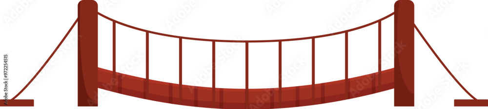 Simple wooden suspension bridge with a gentle curve spanning between two points Simple wooden suspension bridge with a gentle curve spanning between two points