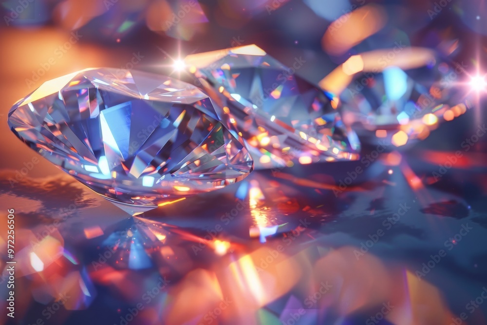 Close up view of two diamonds on a table surface