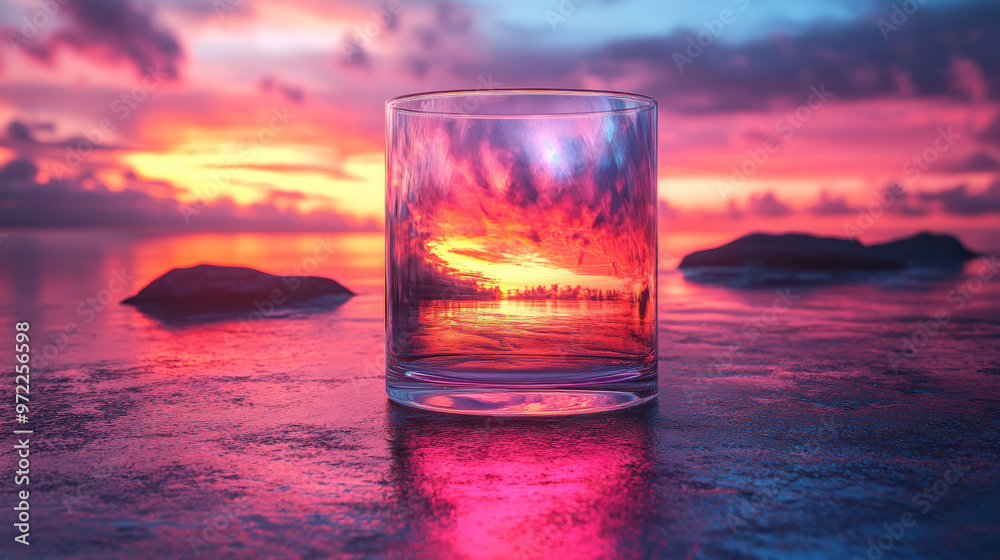 A glass of sunset on the beach. A glass of sunset on the beach.