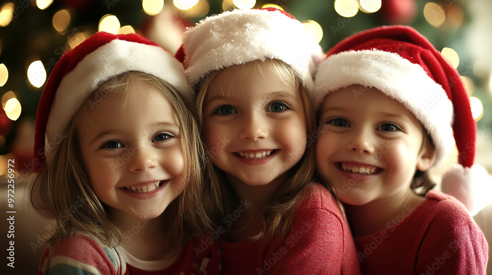 happy children in Christmas hats enjoy Christmas happy children in Christmas hats enjoy Christmas
