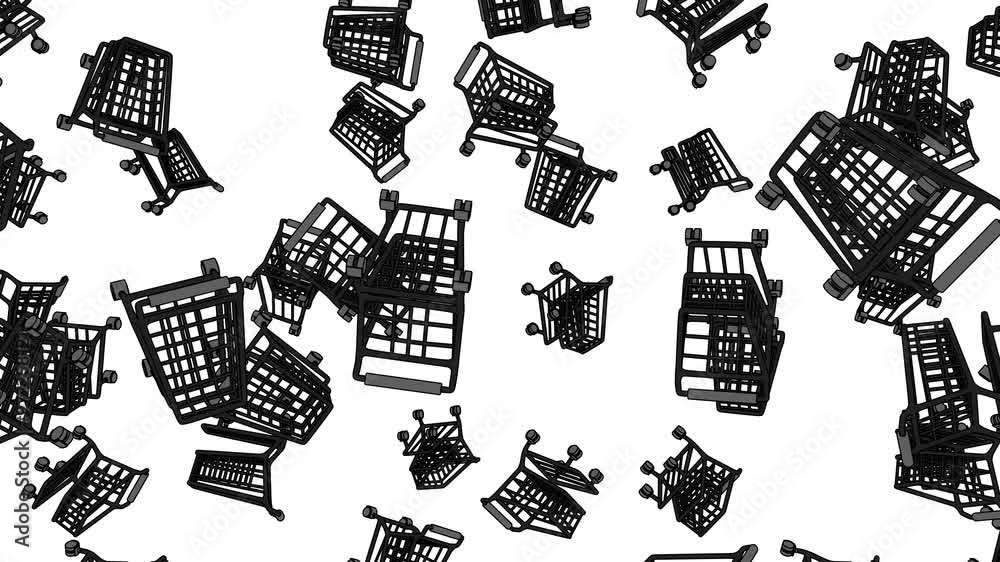 Toon black shopping carts on white background.
Loopable abstract animation for background.
