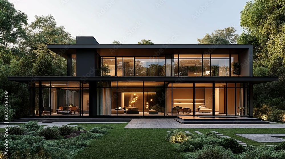 Modern Black House with Large Windows and a Pool Modern Black House with Large Windows and a Pool