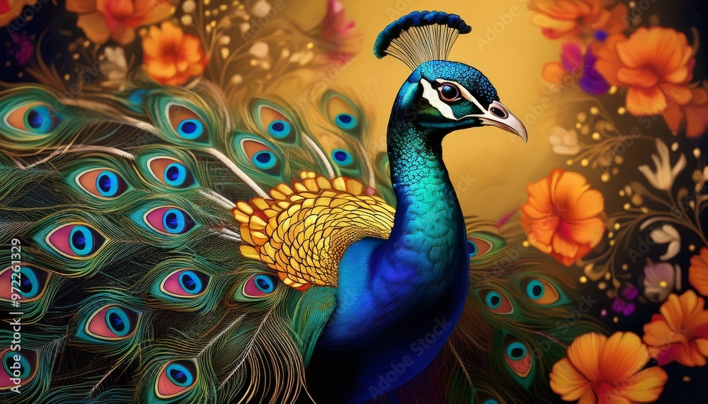 Elegant peacock with vibrant feathers Elegant peacock with vibrant feathers
