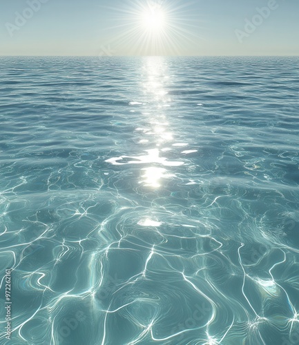 A serene view of a clear ocean reflecting sunlight, creating mesmerizing patterns in the tranquil water.