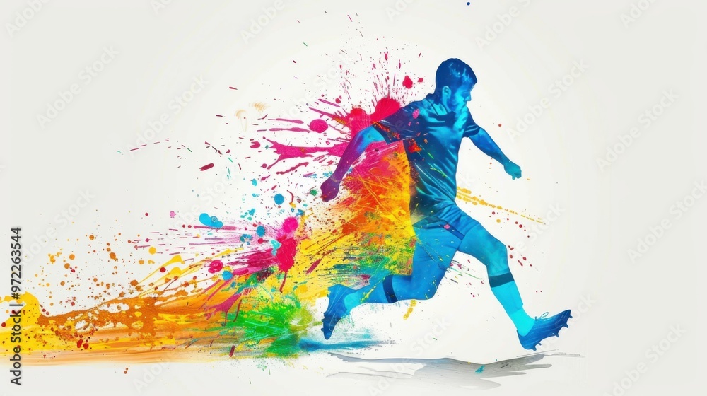 silhouette of football player with splash colorful paint