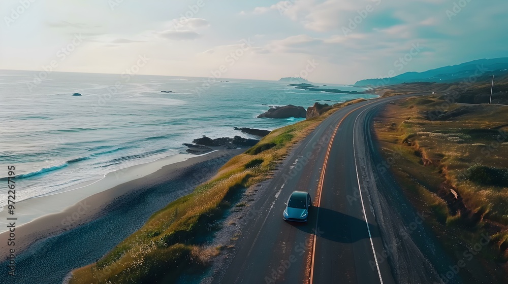 Fototapeta premium Scenic Coastal Road Trip Ocean Views and Winding Roads