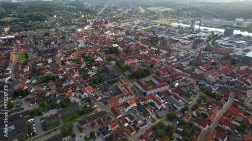 Aerial view of the old town around the city Aabenraa on a sunny morning summer day in the Denmark photo