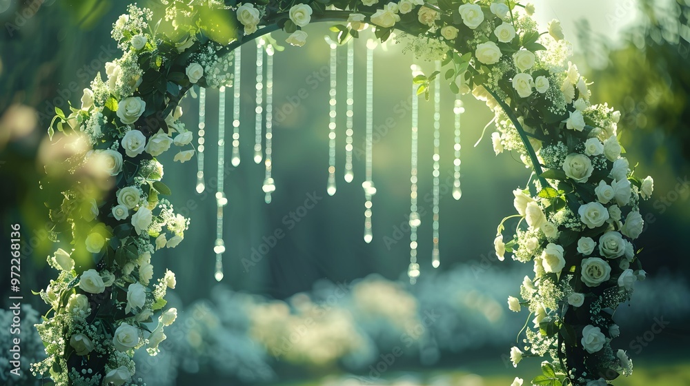Romantic Wedding Arch Decorated with White Roses Romantic Wedding Arch Decorated with White Roses