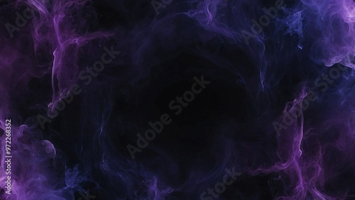 A mesmerizing purple nebula cloud of smoke with glittering particles, dark background, abstract, ethereal, swirling smoke patterns
