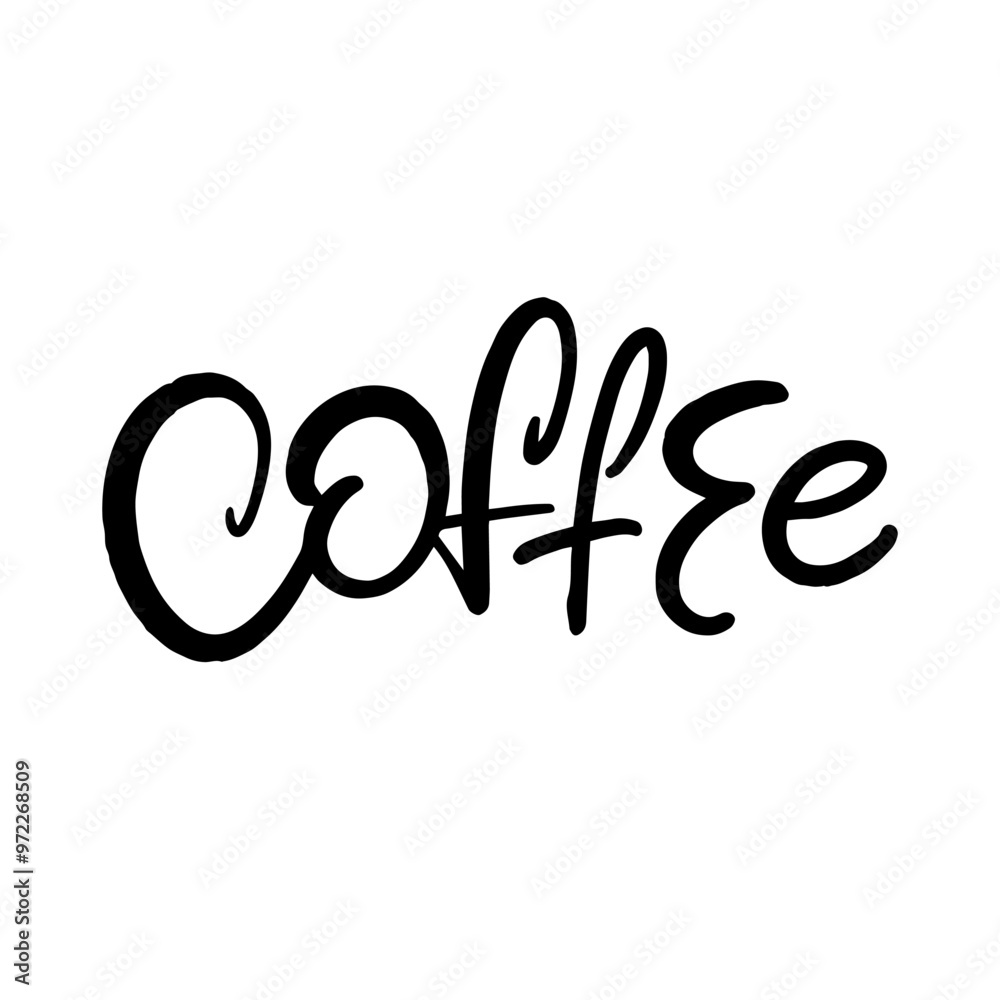 Coffee is beautifully written in elegant cursive on white background Coffee is beautifully written in elegant cursive on white background