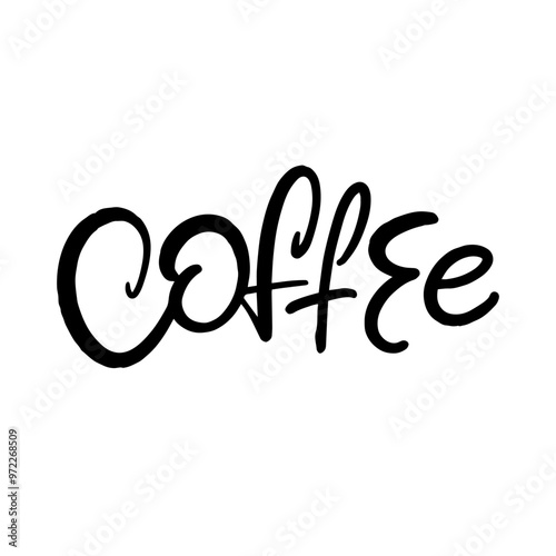 Coffee is beautifully written in elegant cursive on white background