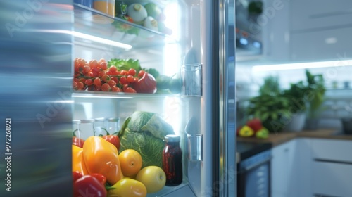 Showcasing an opened kitchen fridge