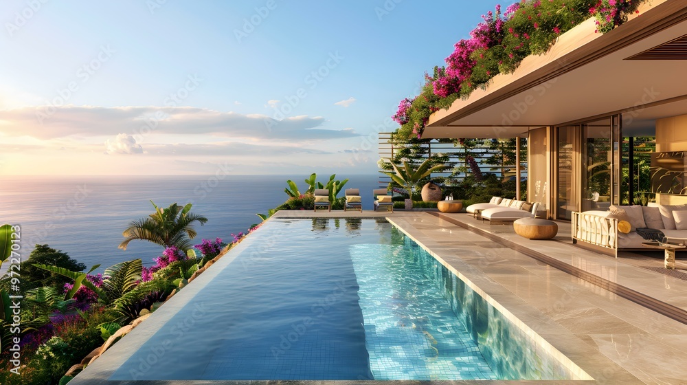Fototapeta premium Modern Luxury Villa with Infinity Pool and Ocean View