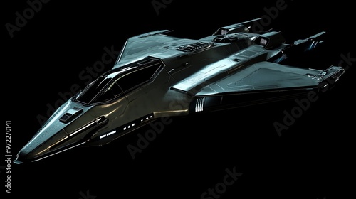 A sleek, futuristic spaceship, with a silver exterior and black accents.
