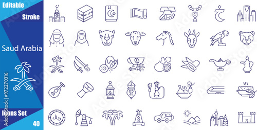 Saudi Arabia Line Icons. Contains such as buildings