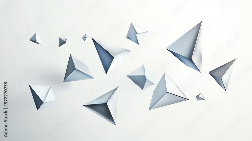 Abstract white geometric shapes floating in mid-air. Abstract white geometric shapes floating in mid-air.