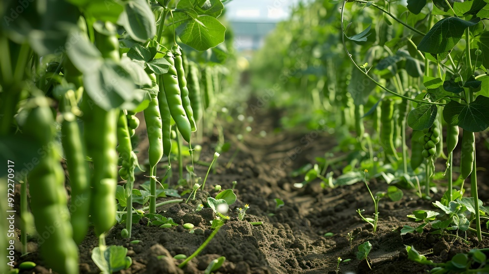 Close-Up of Fresh Green Pea Pods Growing in a Garden Close-Up of Fresh Green Pea Pods Growing in a Garden