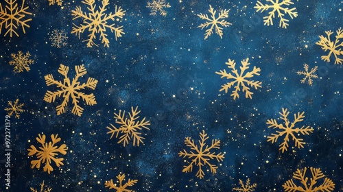 Christmas dark blue background with gold snowflakes