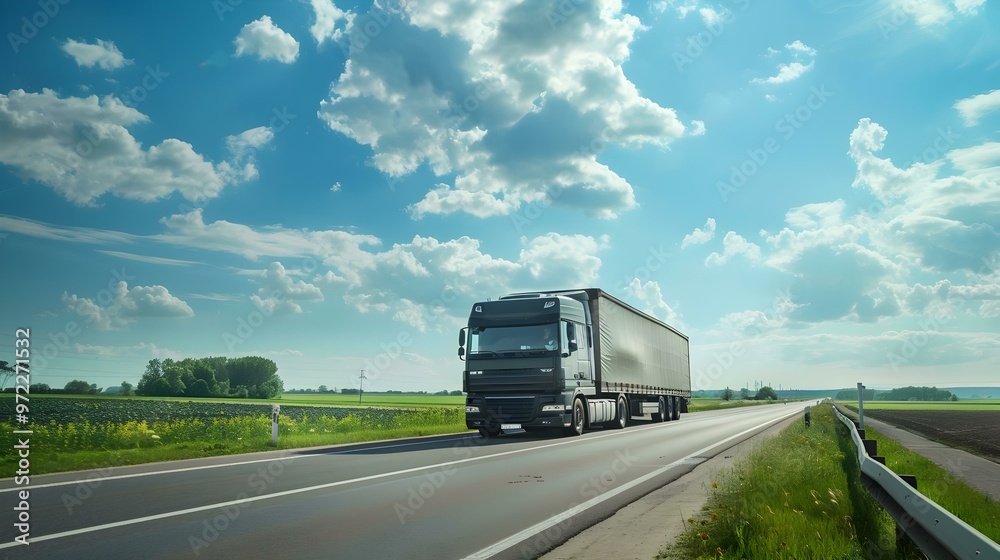 Semi-trailer Truck Driving on a Country Road Semi-trailer Truck Driving on a Country Road